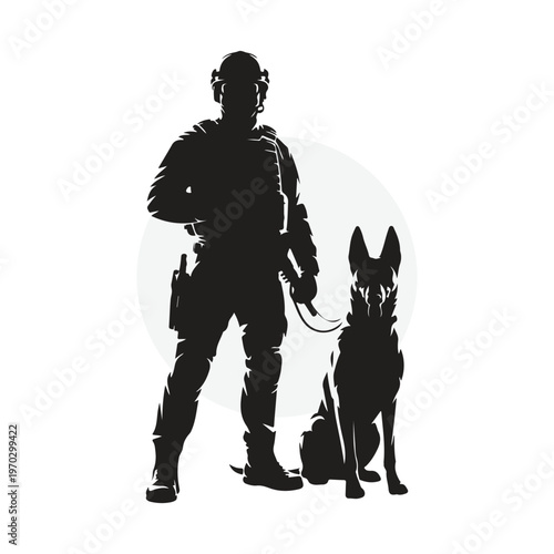 Military Soldier and Service Dog Silhouette Vector