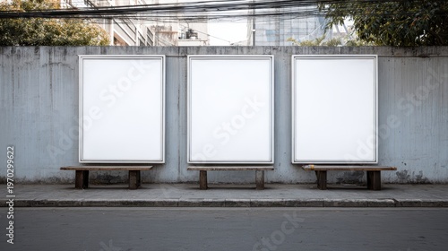 Large blank billboard on a street wall, banners with room to add your own text.