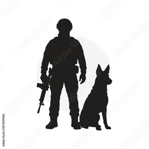 Military Soldier and Service Dog Silhouette Vector