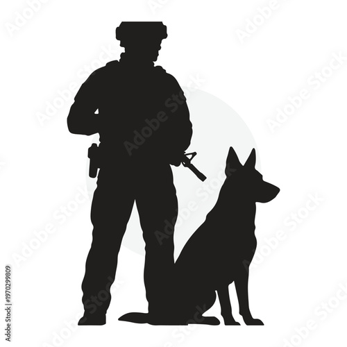Military Soldier and Service Dog Silhouette Vector