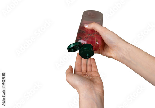 Hand hygiene and sanitization concept set isolated on white, person washing hands with soap and using antibacterial gel, 3D medical assets.