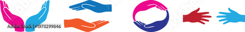 Hand care logo set featuring wellness, protection, hygiene and support symbols for healthcare use