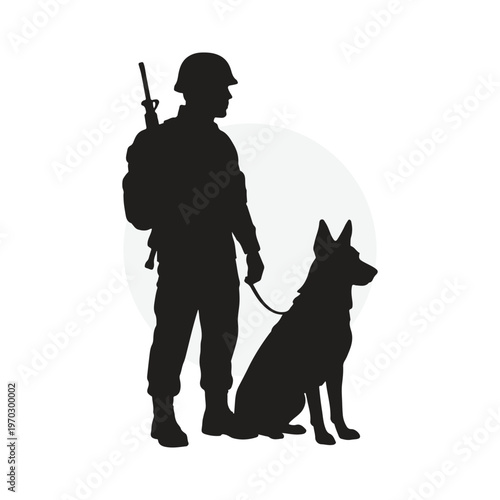 Military Soldier and Service Dog Silhouette Vector