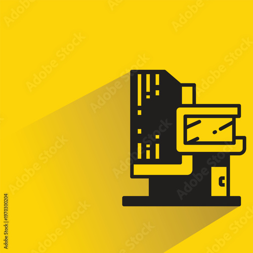 modern house building icon with shadow on yellow background