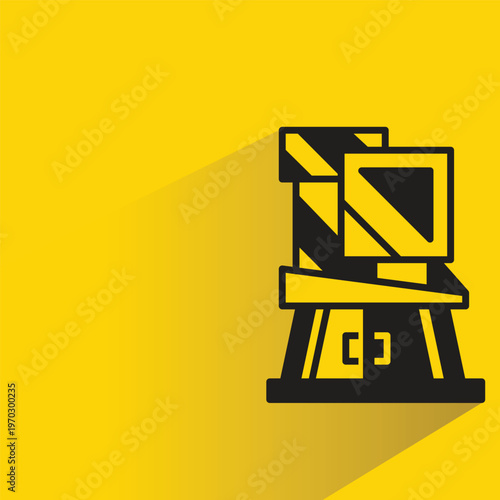 modern house building icon with shadow on yellow background