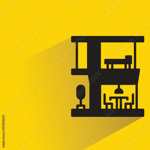 modern house building icon with shadow on yellow background