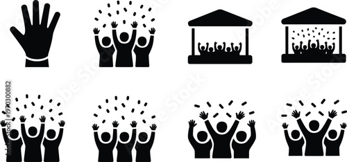 Silhouette icons of party celebrations and festive gatherings, minimal vector illustration