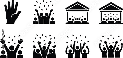 Silhouette icons of party celebrations and festive gatherings, minimal vector illustration