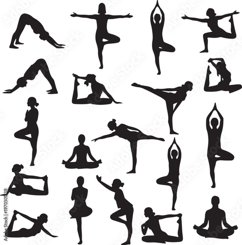 Photos Silhouette yoga poses of women in various positions on transparent background