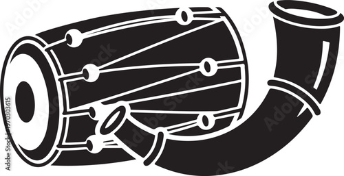 Traditional dhol drum and horn musical instrument illustration