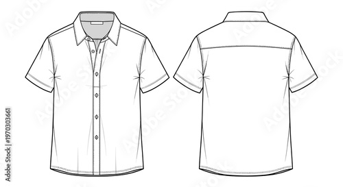 Short Sleeve Button-Up Shirt Flat Lay Front and Back for Apparel Design and Fashion Mockups