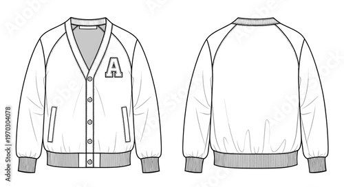 Varsity Jacket Fashion Flat Design Front and Back for Apparel Mockups
