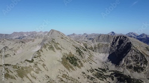 Aerial View of Rocky Pirin Mountain Ridge on a Sunny Autumn Day