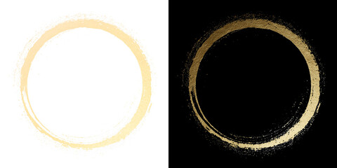 Minimal Gold Ink Circle Frame Brush Stroke Round Border Isolated PNG