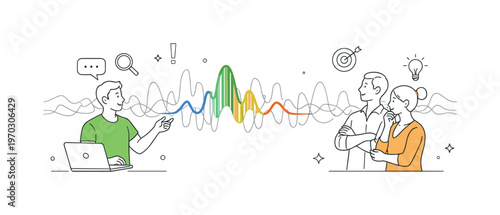 A simple signal clarity scenario where important information stands out clearly without noise or distraction in a communication flow, using a visual