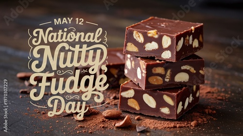 Decadent Chocolate Nutty Fudge Stack Advertisement for May 12 National Nutty Fudge Day Bakery and Confectionery Promotion