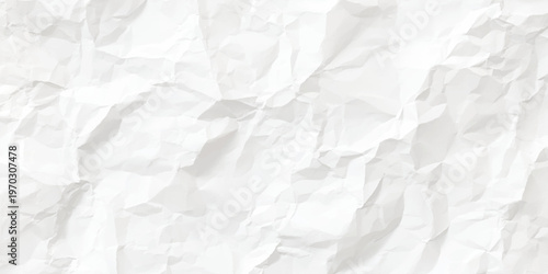A blank sheet of white crumpled paper featuring a rough wrinkled texture with a vintage creased pattern on a damaged grunge surface for a minimalist art backdrop design