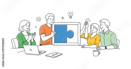 Team consolidating scattered project ideas and forming a unified action plan together during a collaborative brainstorming wrap-up in a modern office