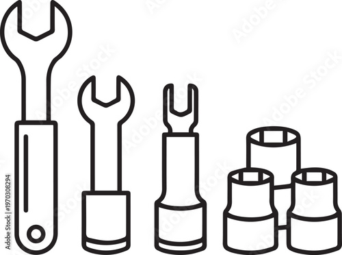 Professional Wrench Set with Socket Extensions Vector Icon for Mechanical Engineering, Automotive Repair, DIY Maintenance, Toolbox Organization, Workshop Design, Industrial Maintenance