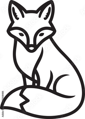 Stylized line art illustration of a fox sitting, front view