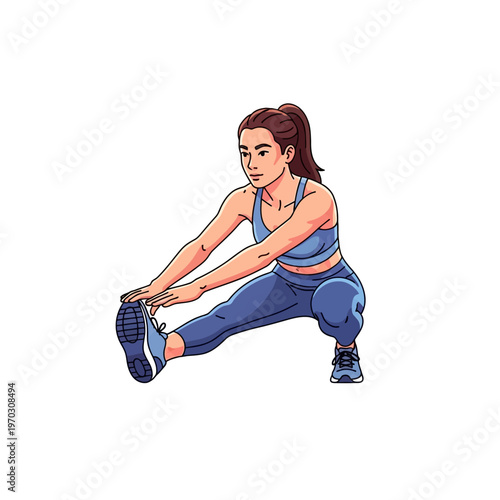 Young woman performing a side lunge stretch exercise