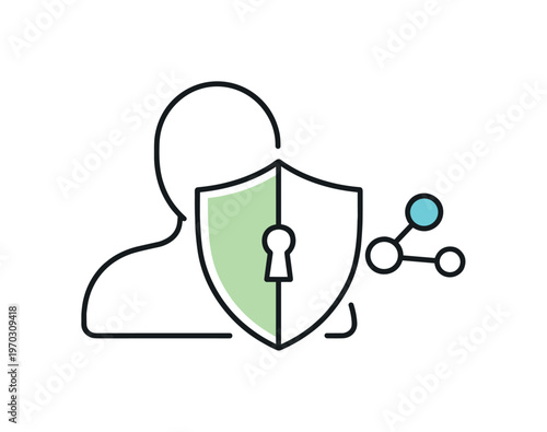 Data anonymization and privacy-first analytics in modern digital ecosystems, a simple user silhouette partially masked by a shield and a small