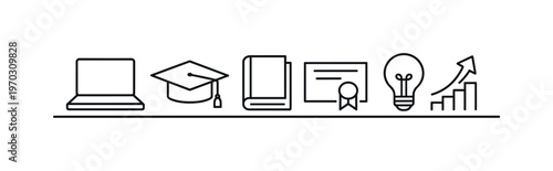 Online education and continuous learning for professional growth and skill development in a digital environment, laptop, graduation cap, book