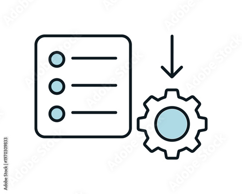 Background task queue and delayed execution pipeline in system architecture for handling asynchronous jobs, a simple list block with a small gear and