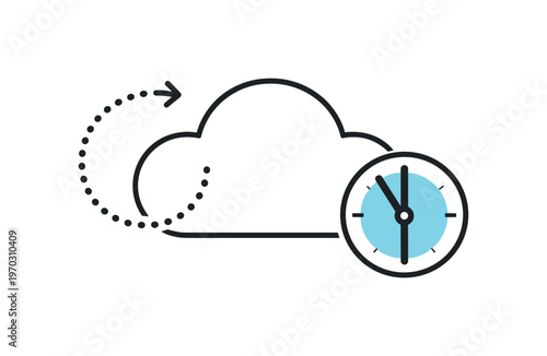 Background sync delay and pending update state in cloud-connected applications, a simple cloud with a small dotted circular arrow and a clock
