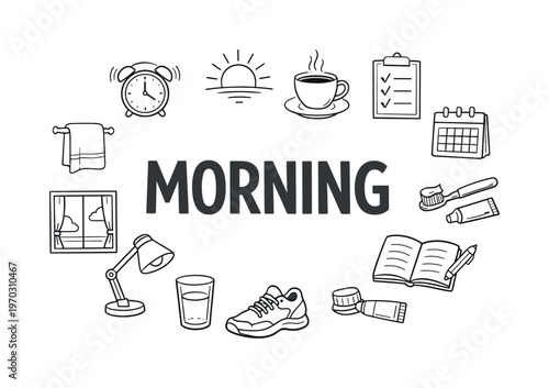 Daily morning routine and productive start of the day concept centered on building structure, setting intentions and preparing for efficient