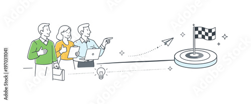 A simple clarity of outcomes scenario where professionals clearly understand expected results before starting their work, using a visual metaphor of a