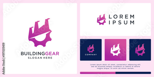 Building gear logo design template