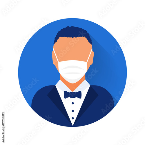 Flat modern minimal avatar icon with medical mask. Business concept, global communication. Web site user profile. Social media, network elements