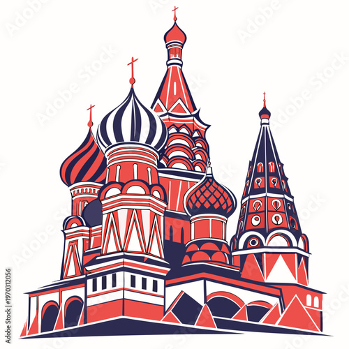 Saint basil cathedral moscow russia landmark illustration with iconic onion domes and red towers for tourism and architectural heritage design work.