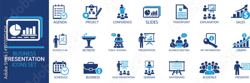 Business presentation icon set. 
