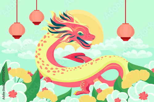 A greeting card with a Chinese dragon, symbolizing strength, nobility, and good fortune in Chinese culture