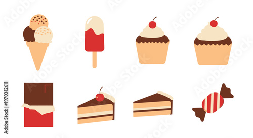 Assorted sweets and desserts vector illustrations for culinary and design