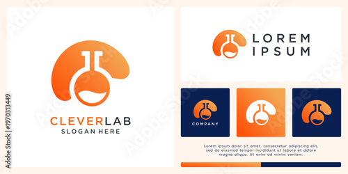 Clever lab logo design with abstract brain