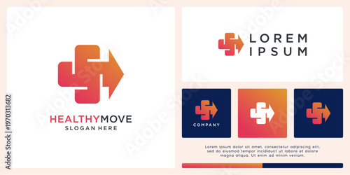 Health move logo design template with arrow