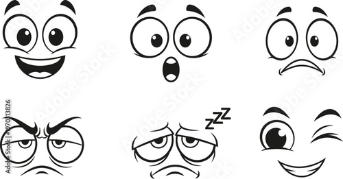set of cartoon faces with different emotions on white background