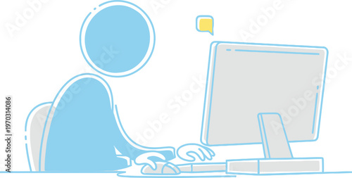 Digital worker focused on tasks at computer station