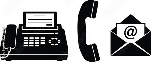 Office communication tools including fax machine telephone and email art