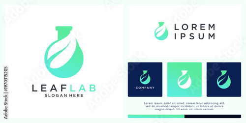 Leaf lab logo design template with tube
