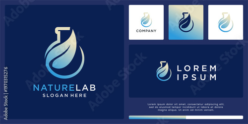 Nature lab logo design template with leaf