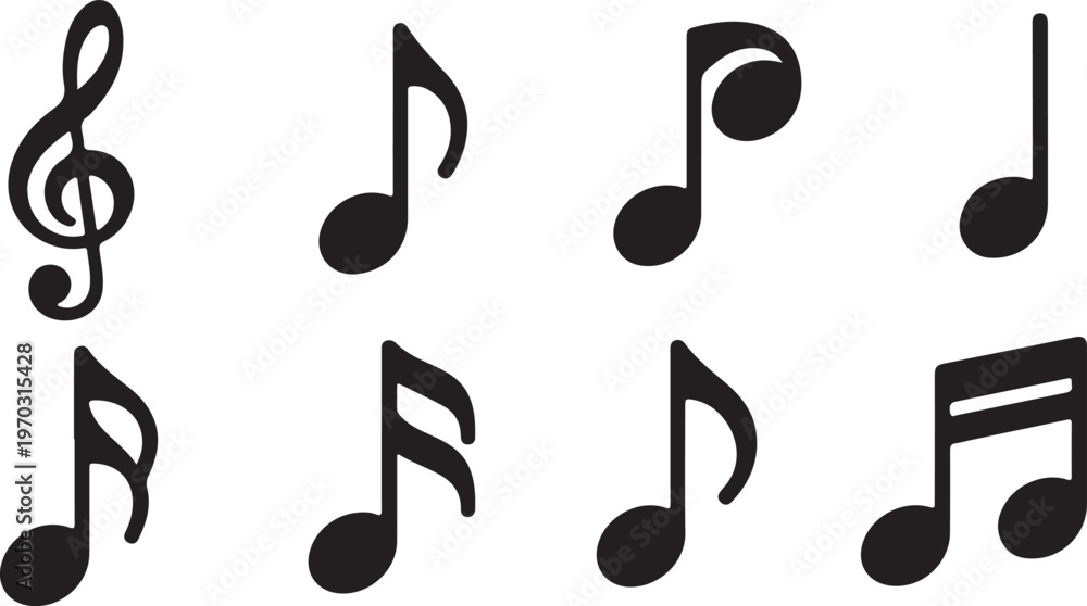 Fototapeta premium Comprehensive Collection of Essential Black Musical Notes and Treble Clef Symbols Set