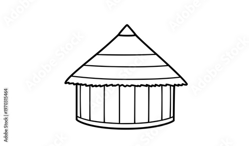 Minimal African Hut Line Art Sketch Black White Vector Illustration