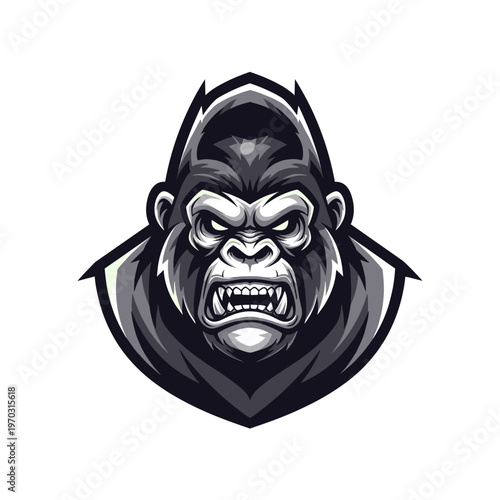 An aggressive, snarling gorilla head logo with sharp teeth and intense eyes.