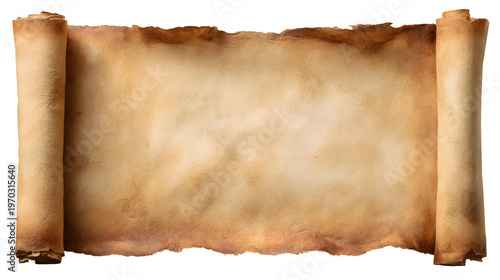 Old parchment paper separately isolated PNG on transparent background, antique scroll with burnt edges for treasure map or vintage document design