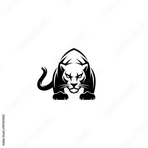 Stylized black panther logo design with an aggressive and powerful stance, facing forward with intense eyes.