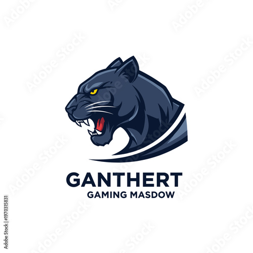 A fierce black panther head logo with yellow eyes and an open mouth, featuring the text "GANTHERT GAMING MASDOW" below, designed for esports or gaming.